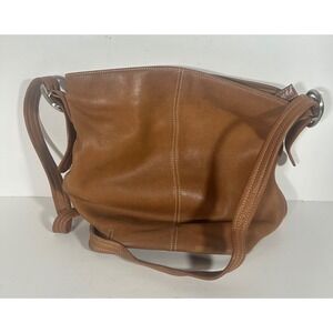 Tignanello Tan Brown Pebbled Leather Shoulder Bag Hobo Contrast Stitch 022810